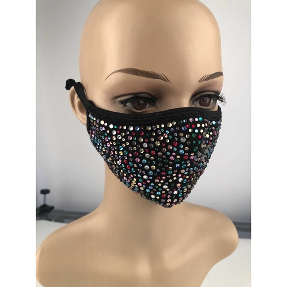 Bling Fashion Party Face Masks Crystal Rhinestone Reusable Cloth Fabric Facemask - Picture 3 of 7